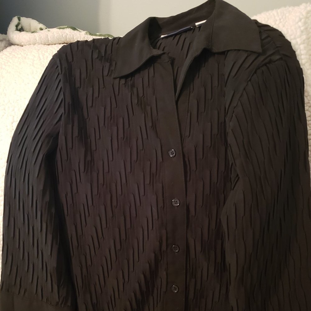 Womens Black Button Down Collar Shirt